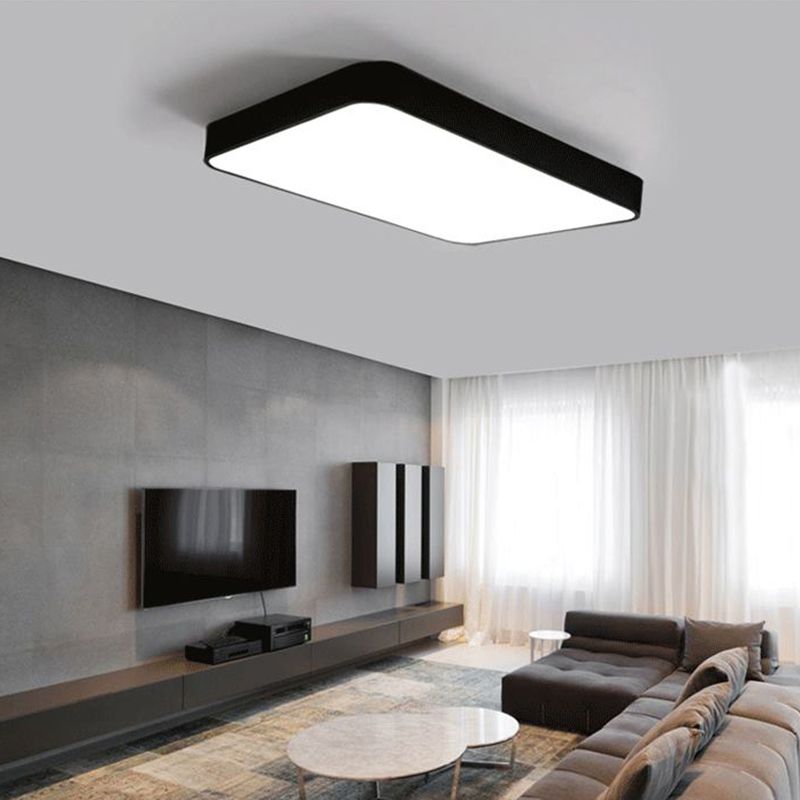 Rectangular Office Flush Lamp Metallic Modern LED Ceiling Mounted Light in Black
