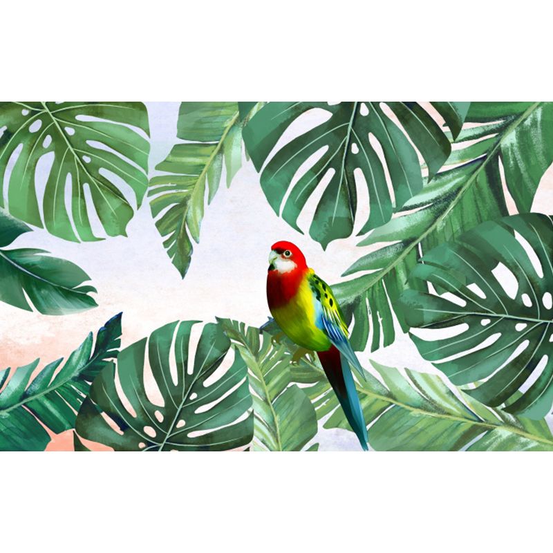 Tropical Bird Mural Wallpaper for Girls Bedroom Full Size Wall Covering in Green