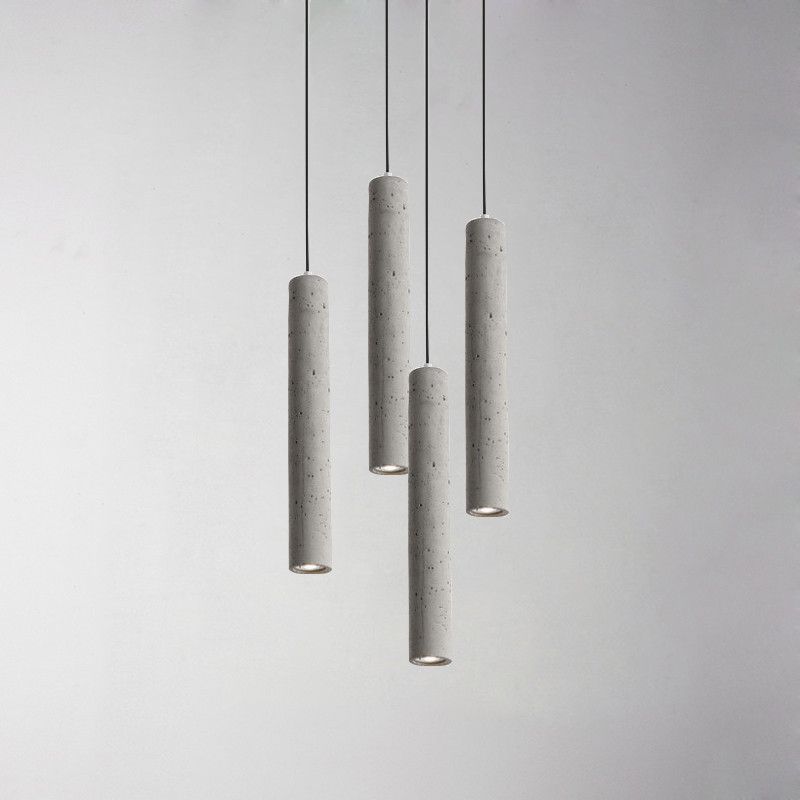Cement Cylinder LED Track Light Nordic Style 1-LED Pendant Lighting in Gray for Kitchen Island