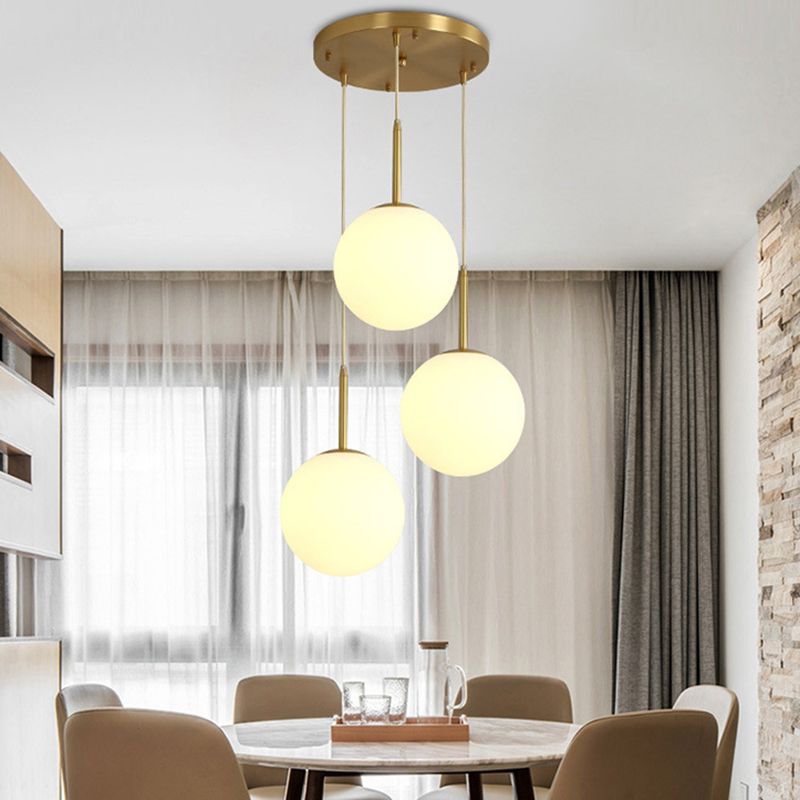 Spherical Dinning Room Pendant Ceiling Light Glass Nordic Pendant Light Kit in White