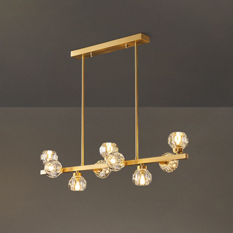 Minimalist Crystal Island Lamp, Luxury Linear Shade Island Light in Gold for Island Kitchen