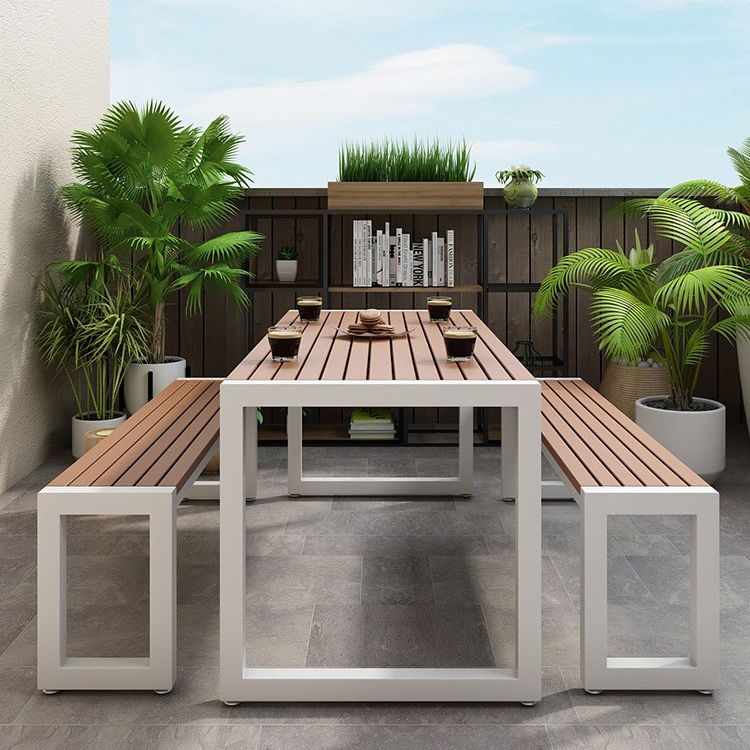 Industrial 1/3/5 Pieces Dining Set Rectangle Wood Dining Table for Courtyard