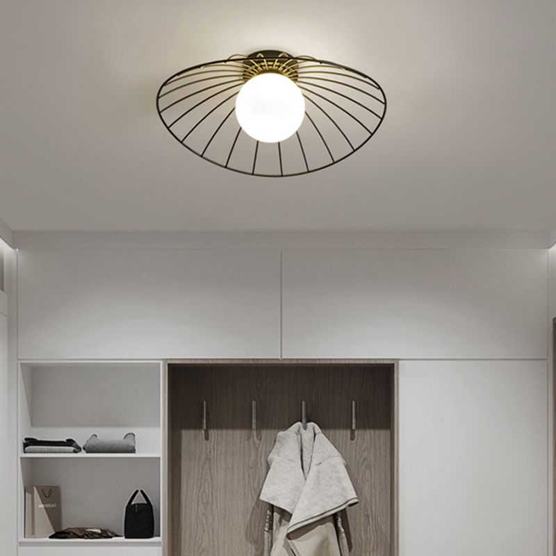 Metal Round Flush Ceiling Light Industrial Style 1 Light Flush Mount Fixture