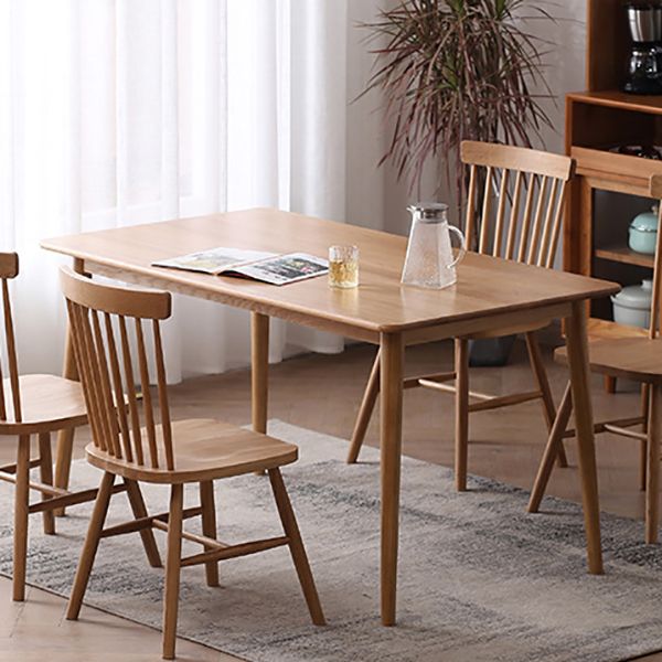 Solid Wood Modern Dining Table Brown Rectangle Table with 4 Legs for Home Use