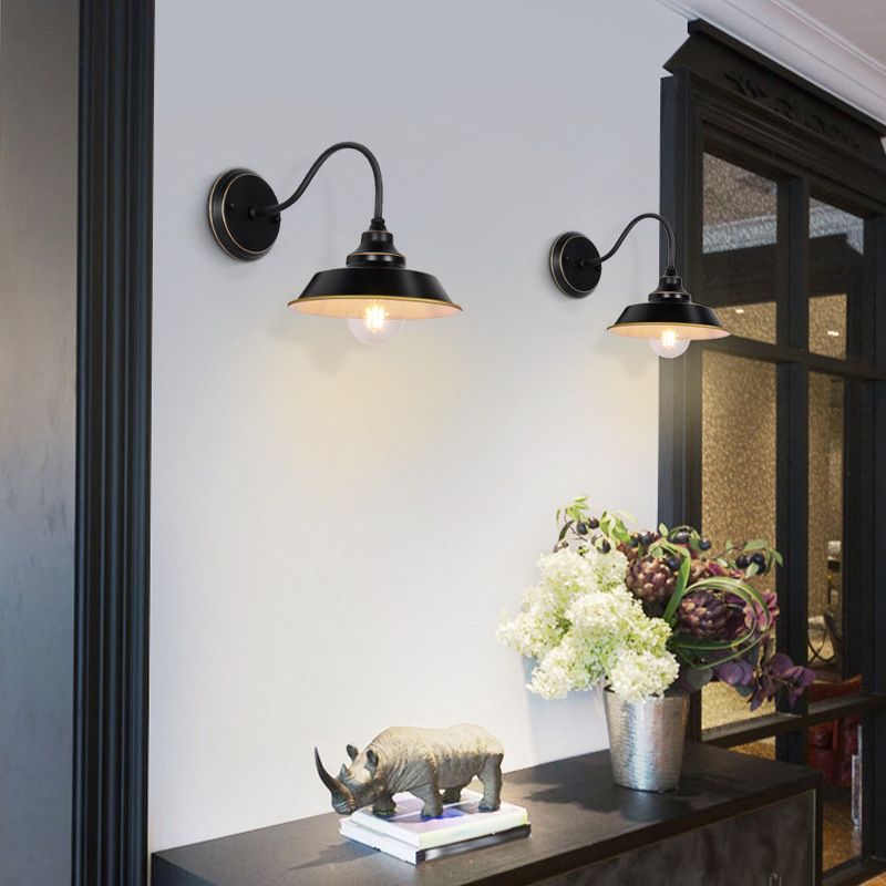Metal Geometric Shape Wall Light Industrial Style 1 Light Wall Light Sconce in Black