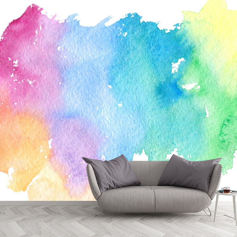 Illustration Art Deco Wall Mural Blue Watercolour Abstract Wall Covering, Custom-Printed