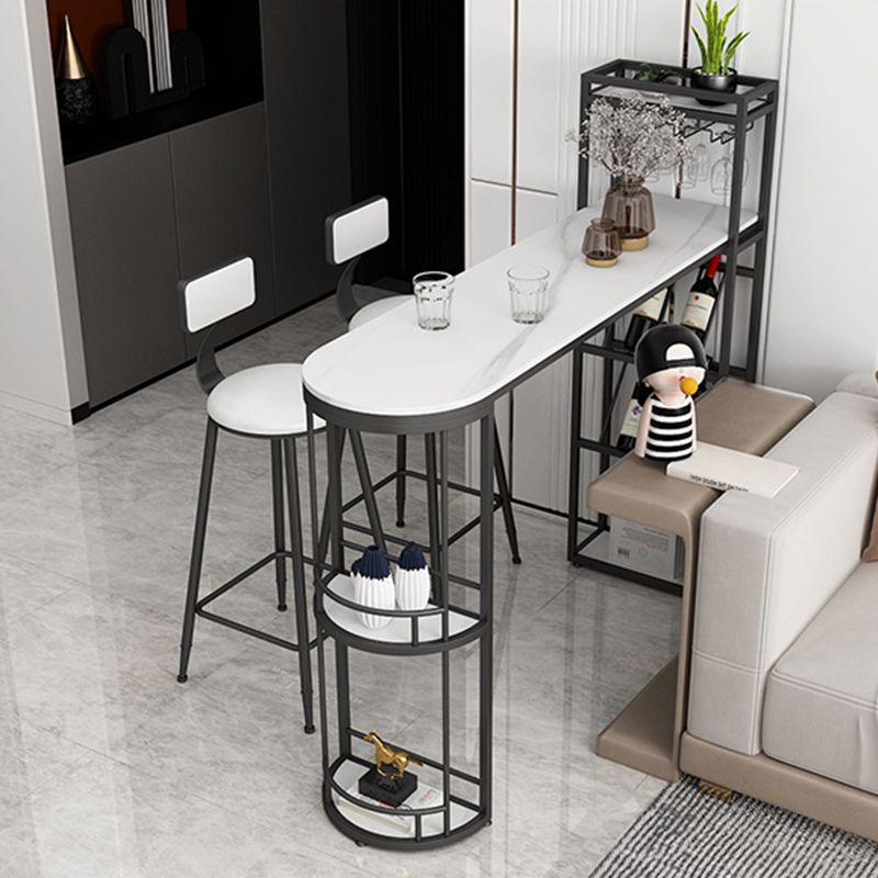 Wine Rack Modern Bistro Bar Desk Marble Sled Bar Height Indoor Cocktail Table