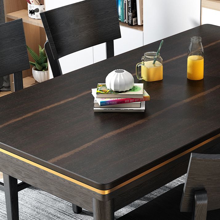Ash Wood Base Modern Sintered Stone Dining Table Rectangular Table in Black