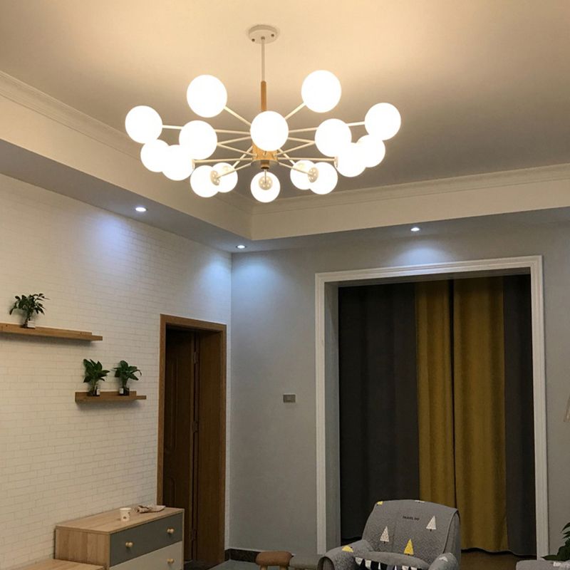 Modern Wood Chandelier Lighting Fixtures Multi-Head Globe Suspension Light for Living Room