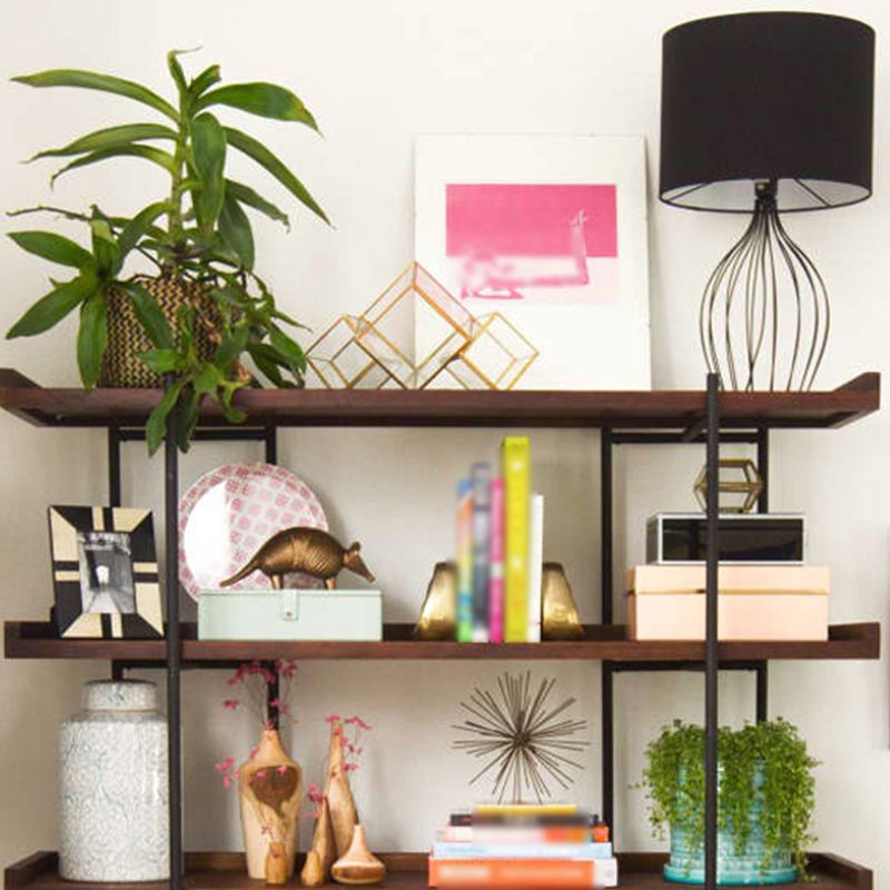 Industrial Style Open Bookshelf Etagere Shelf Bookcase with Rectangular Shelves