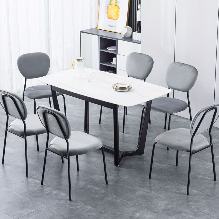 Chaise d'appoint rembourrée sans accoudoirs, chaises de salle à manger à dossier ouvert avec pieds en métal noir
