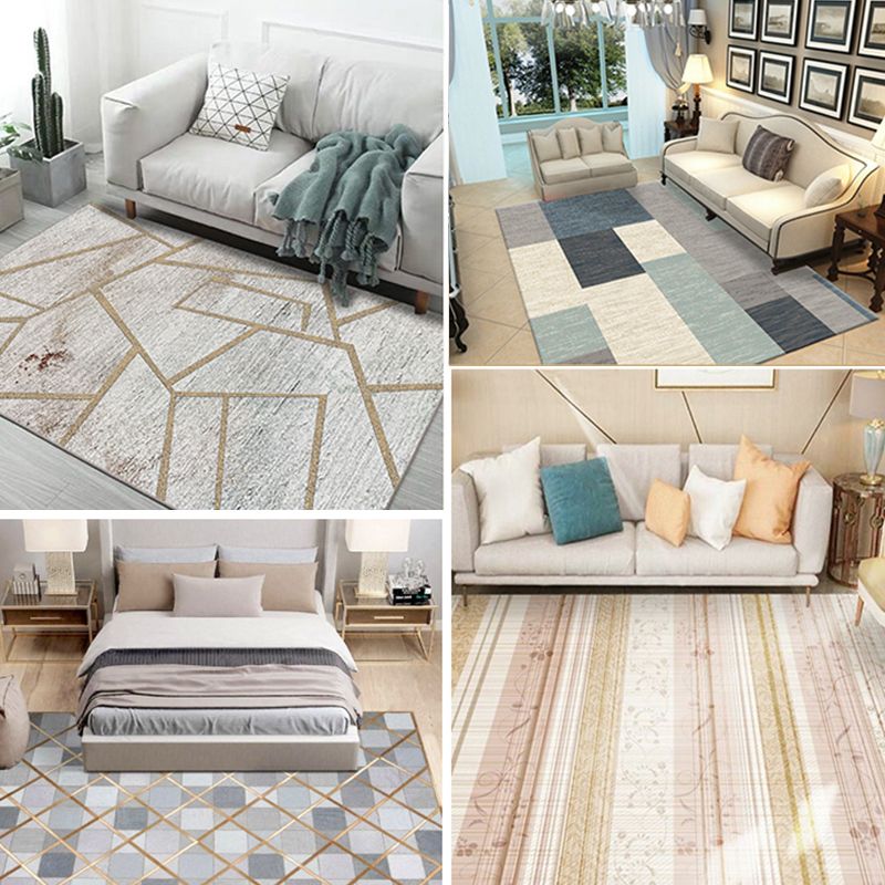 Multi Color Bohemian Rug Polypropylene Colorblock Tribal Print Rug Machine Washable Anti-Slip Backing Stain Resistant Carpet for Sitting Room