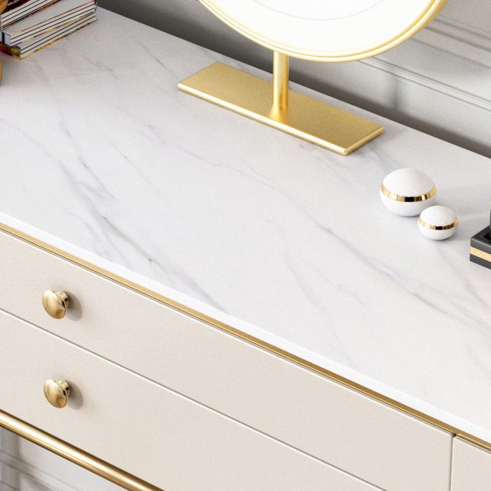 White Rock Sheet Top Gold Metal Base Glam Style 2/5 Drawers Dresser