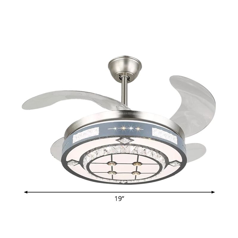 Runde Hanging Lüfterlampenlampe Moderne Kristall 19 "breites LED Silber Semi Flush Mount Light, 4 Klingen