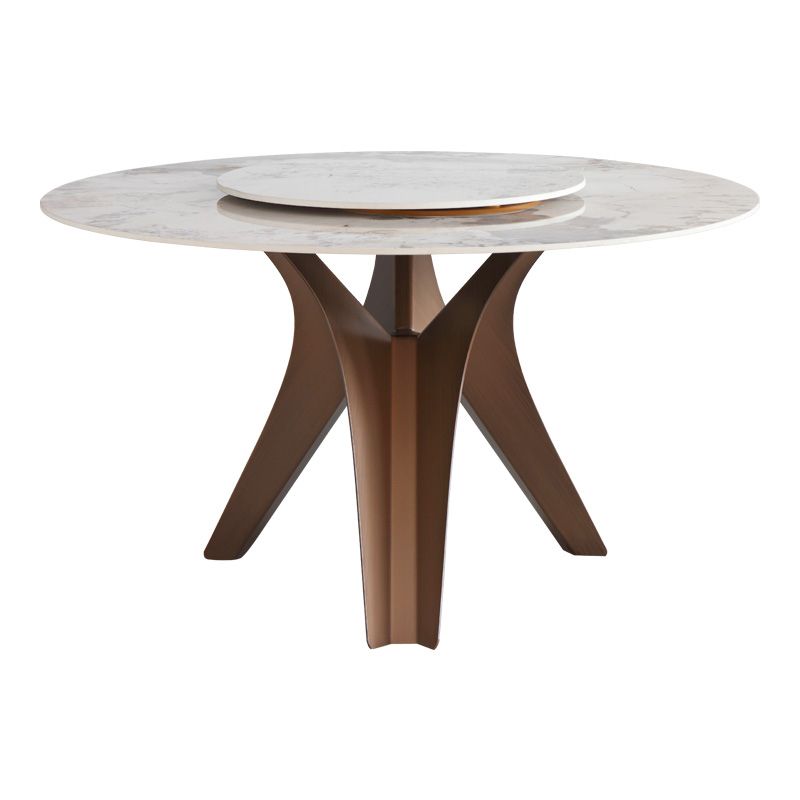 Nordic Sintered Stone Table Set of 5/7 with Rotatable Round Table Dining Set with Leather Chairs