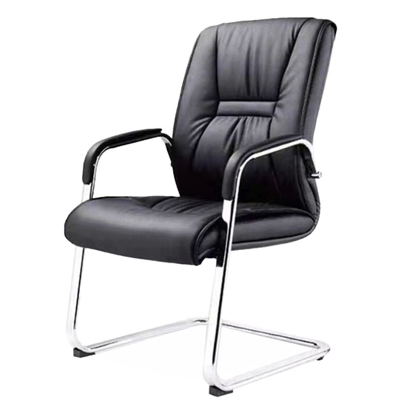 High Back Office Chair Faux Leather Padded Fixed Arms Conference Chair