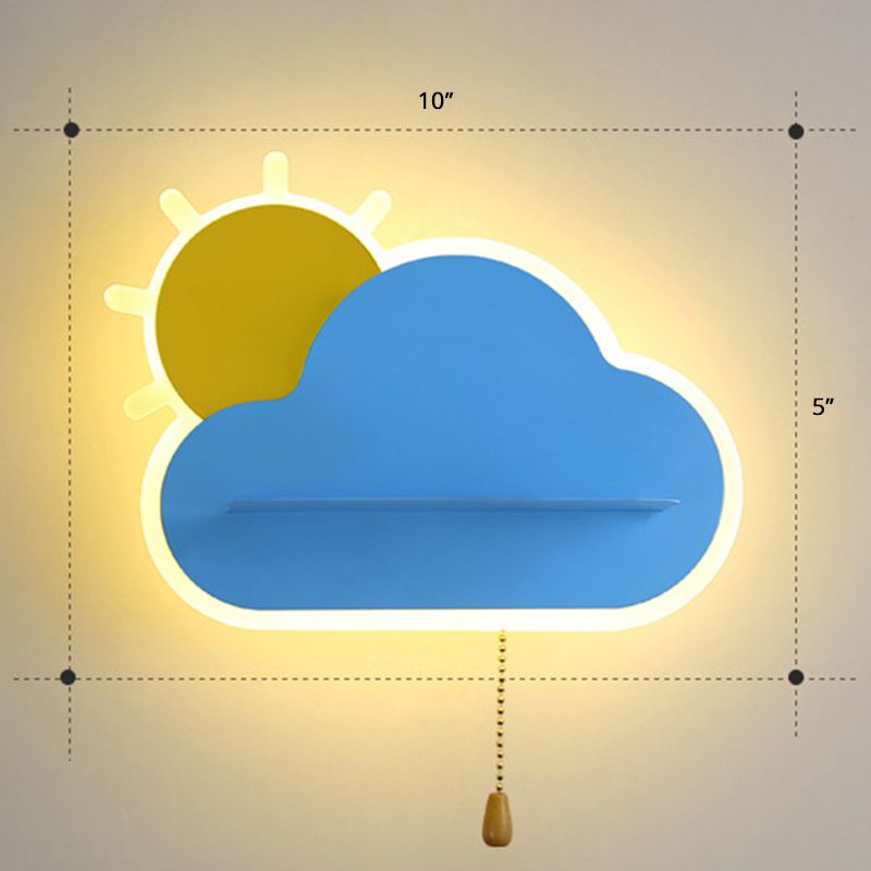 Childrens Sunrise Shaped Wall Lamp Acrylic Bedroom LED Sconce Light with Pull Chain Switch