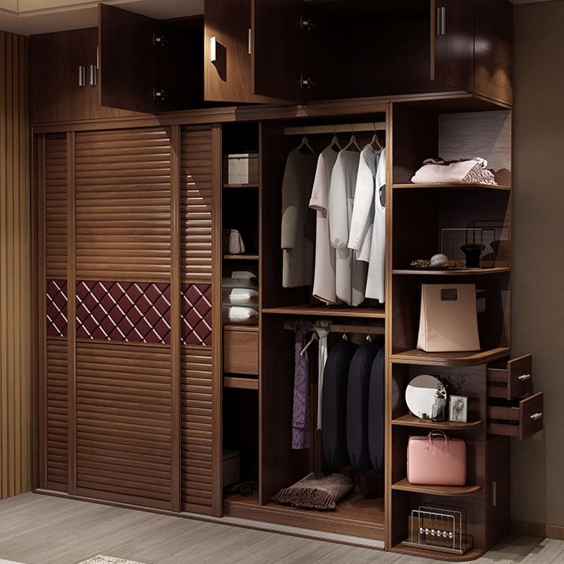 Bedroom Wardrobe Storage Cabinet Artificial Wood Modern - Armoire with Shelves