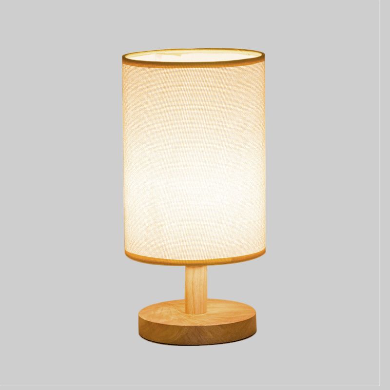 Attività del cilindro in tessuto illuminazione giapponese 1 lampada da lettura in lampadina in bianco/lino con base in legno