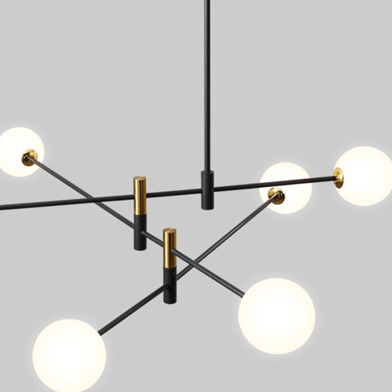 Black and Gold Globe Hanging Lamp in Modern Style Lacquered Iron Chandelier with Glass Shade