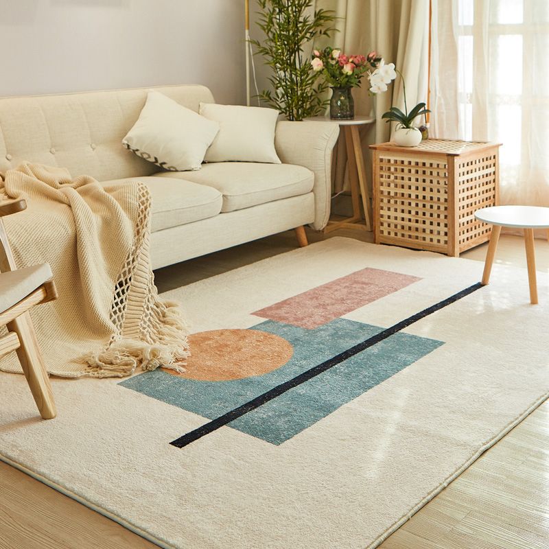 Beige Modern Rug Polyester Color Block Rug Washable Rug for Living Room