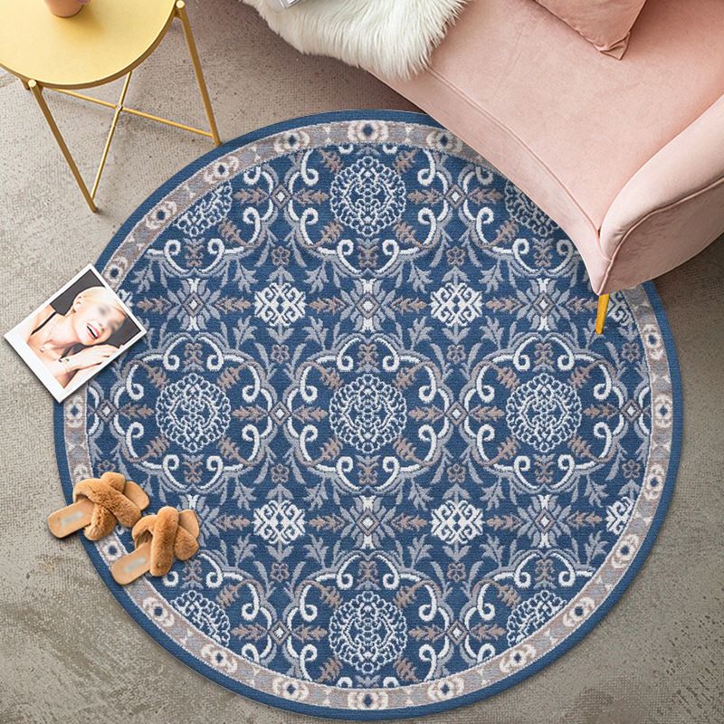Denim Blue Graphic Rug Polyester Modern Rug Washable Rug for Living Room