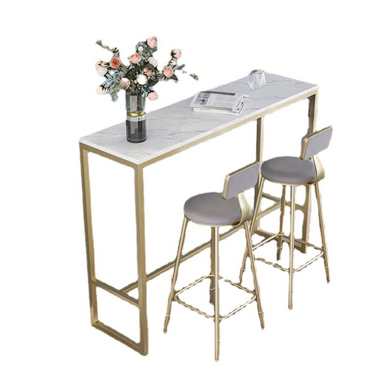 Faux Marble Bistro Bar Table Rectangle Trestle Bar Table for Living Room