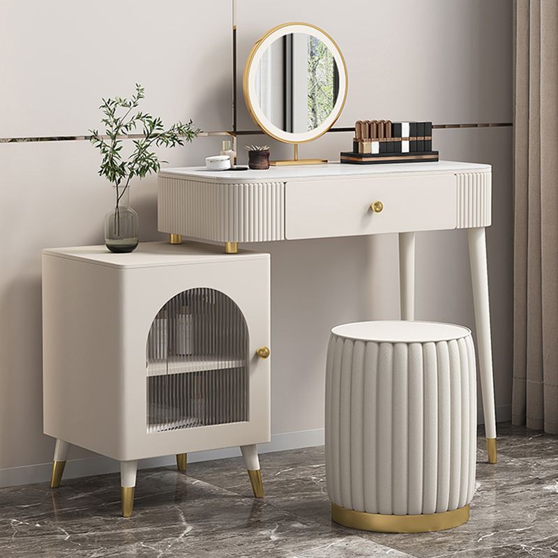 Contemporary Metal Vanity with Glass Accent Vanity Set with Stool