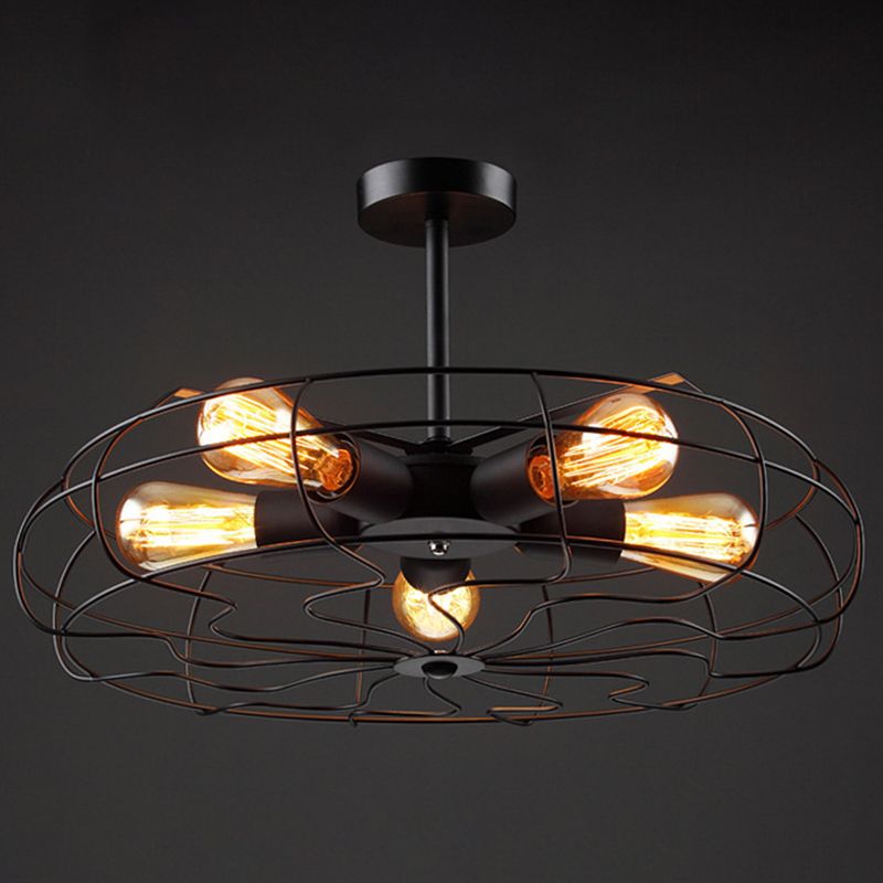 Luz de techo de marco vintage industrial de hierro forjado de 5 luces Semi Flush Monte para cafetería