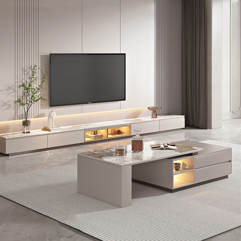 Rectangle Cocktail Table Stone Glam 1 Coffee Table with Storage