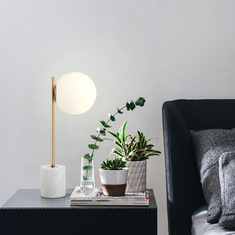 Simplicity Style Frosted Glass Globe Table Lamp White Marble Base Home Decorative Lighting Fixture