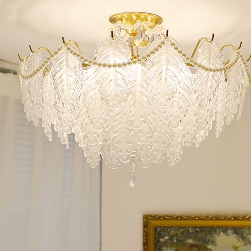 Lampada a soffitto a forma di piuma moderna gamma di ferro con paralume in vetro per lo studio