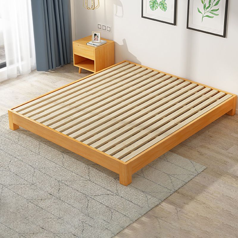Modern Natural Wood Panel Bed Minimalist Low Profile Rectangular Bed