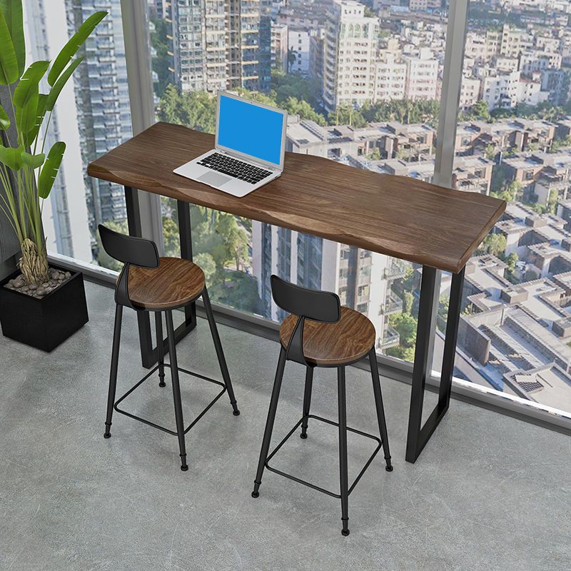 Industrial Style Bar Table Pine Solid Wood Double Pedestal Bar Dining Table