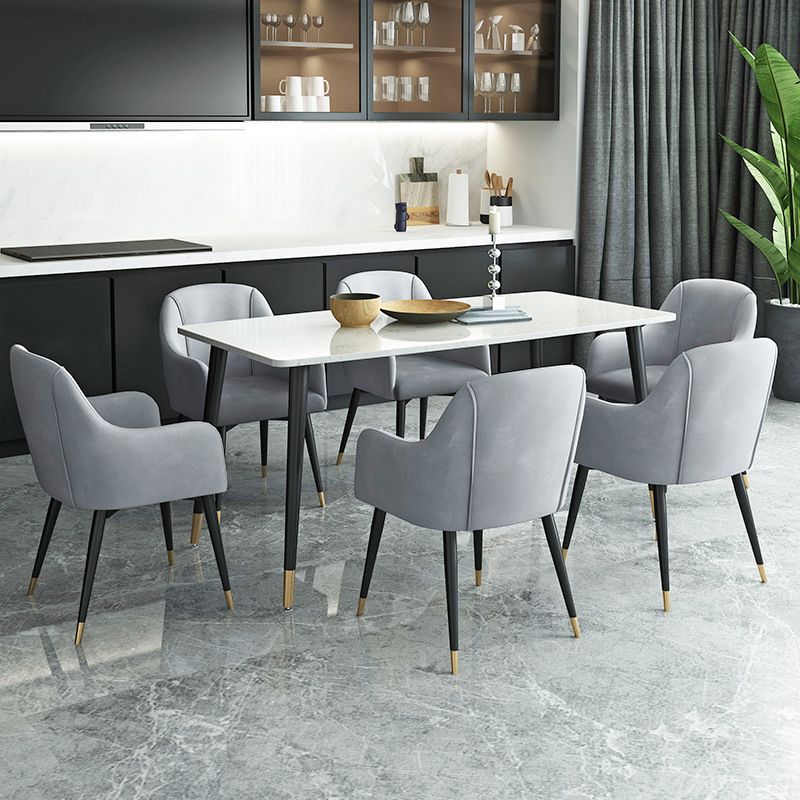 Dining Set Modern with Sintered Stone Rectangle Table and Padded Chairs