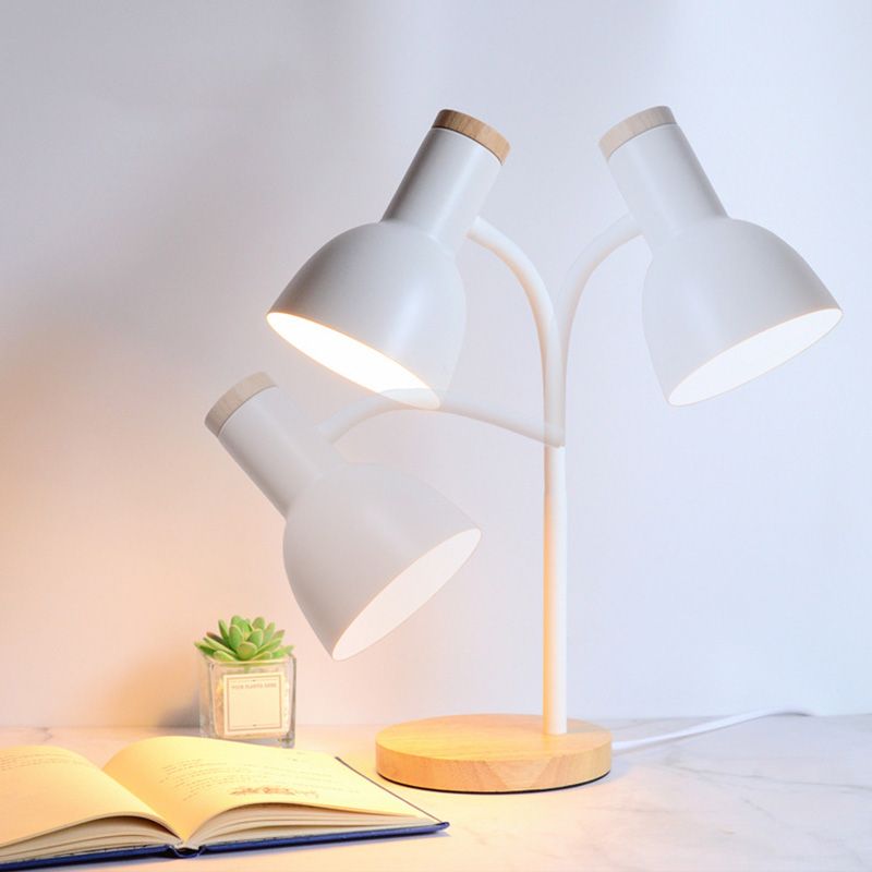 Dome Shade Nordic Style Table Lampe 18 "Hauteur de lite de lecture de chevet avec base ronde en bois