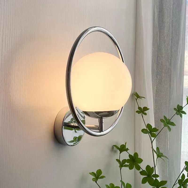 Modern 1 - Light Wall Sconce Iron and Glass Wall Light Fixture in Chrome & White