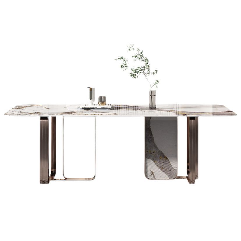 Rectangle Sintered Stone Top Table Contemporary Metal Base Dining Table