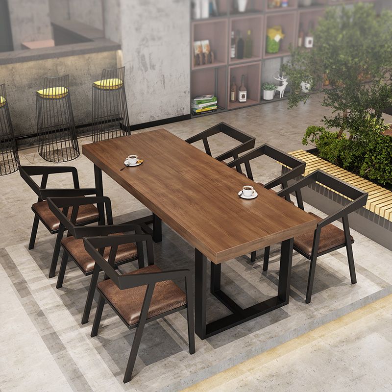 Industrial Dining Room Table Rectangle Solid Wood Dinette Table in Brown