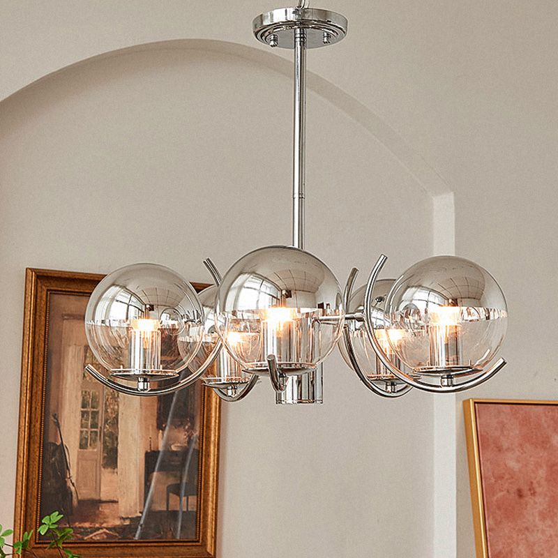 Modern Globe Chandelier Multi Light Hanging Light with Clear Glass for Bedroom