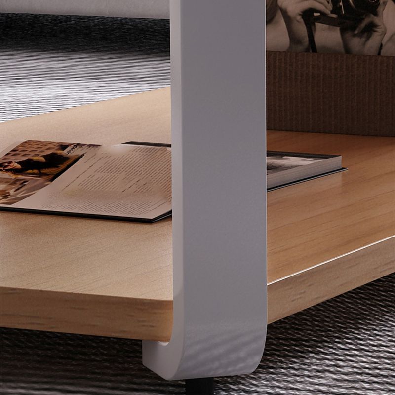 Modern Style Wooden Rectangular Table with Abstract Base for Storage Rack Coffee Table