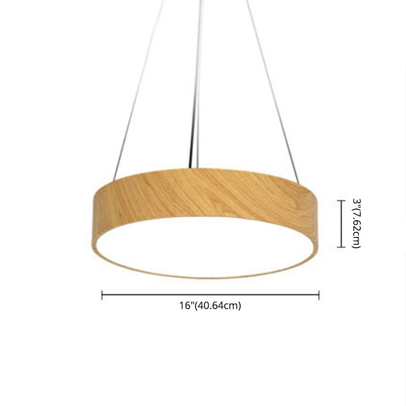 Wood Grain Drum Shaped Pendant Nordic Metal LED Hanging Lamp with Acrylic Shade for Office