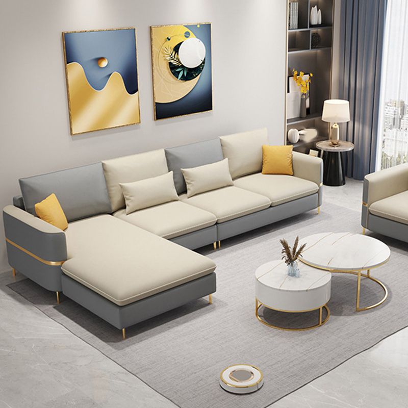 106.3" W Square Arm Sofa & Chaise, Faux Leather Sectional Sofa