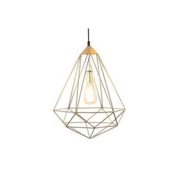 1 Light Prism Cage Pendant Lighting Modern Style Gold Metallic Suspension Lamp with Adjustable Cord