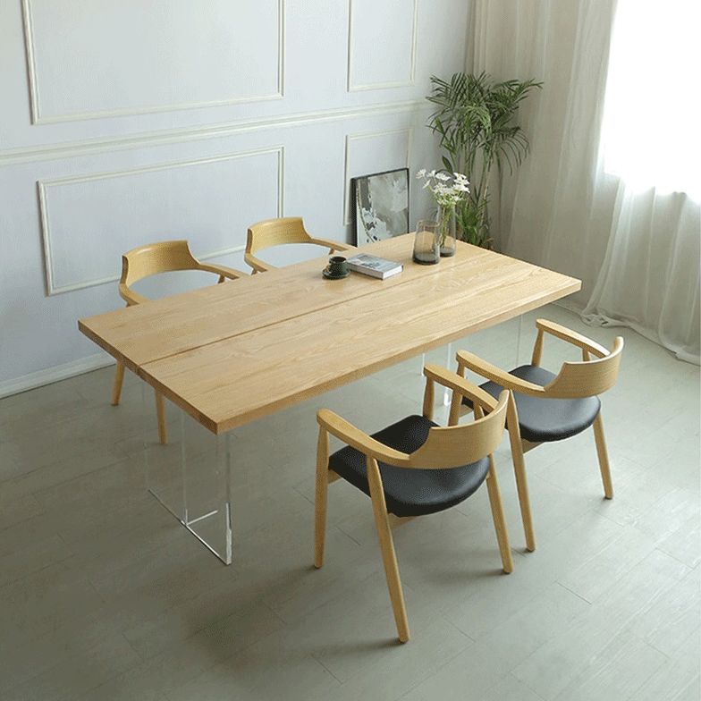 Contemporary Rectangle Wood Standard Height Table Double Pedestal Dining Table