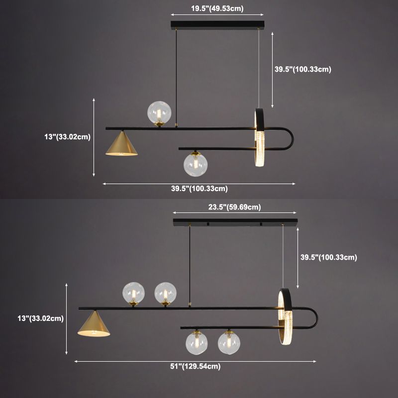 Zeitgenössische Insel leichte Kugel Glas Island Deckenleuchte in Schwarz für Küche