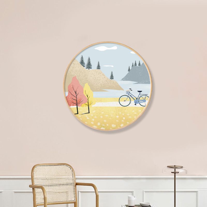 Véhicule en forêt, décoration murale, toile texturée scandinave, couleur douce, pour chambre à coucher