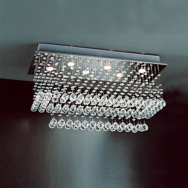 Rectangle Flush Ceiling Light Minimalist Clear Crystal Sphere Nickel Flush Mount Lamp