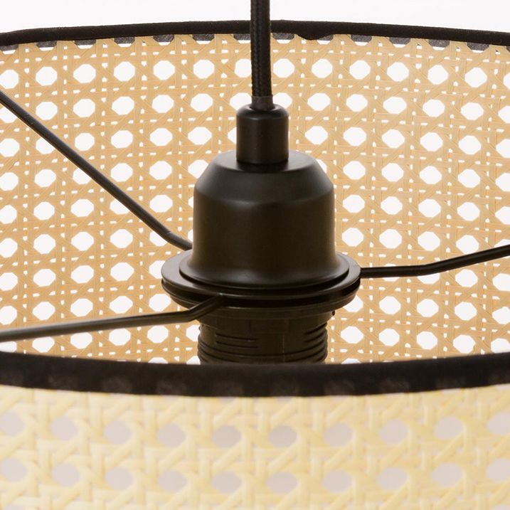 Beige Hand-Worked Pendant Chinese Style 1 Bulb Bamboo Cylindrical Hanging Light for Dining Table