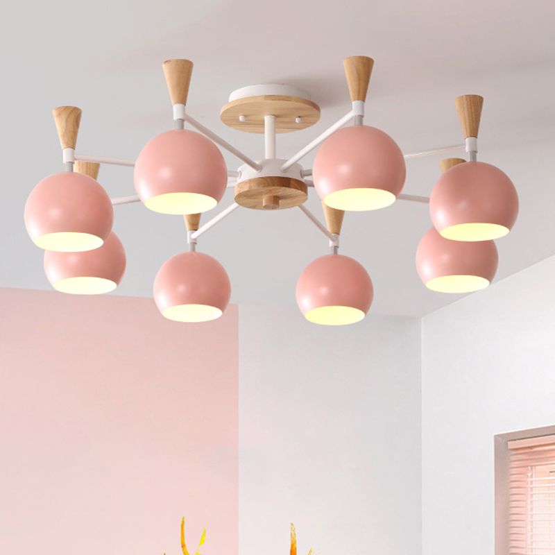 Macaron 3/6/8-Light Ceiling Lamp with Acrylic Shade Pink/Yellow/Blue Dome Semi Flush Pendant
